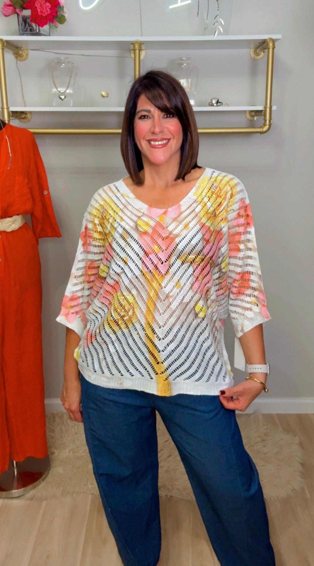 Italian Stamped V Neck Knit