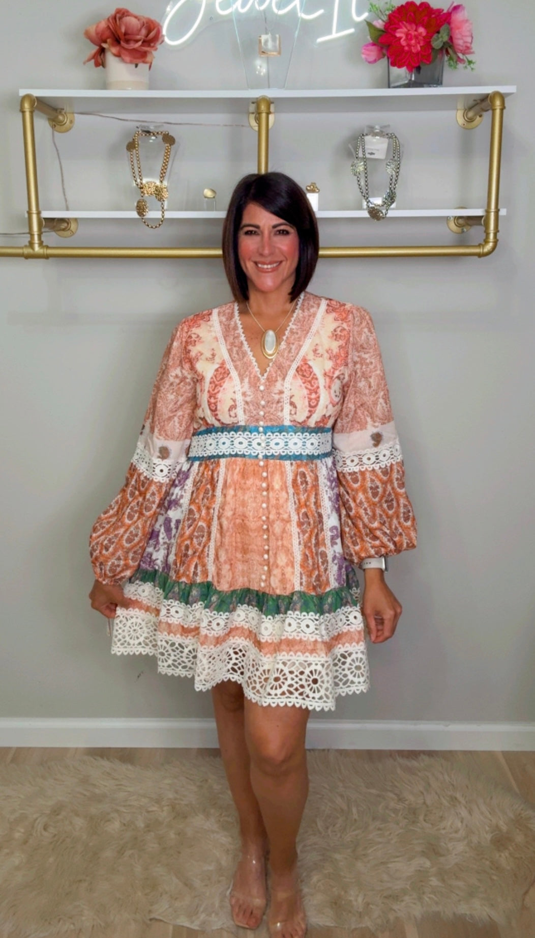 Italian Lace Hem Short Dress