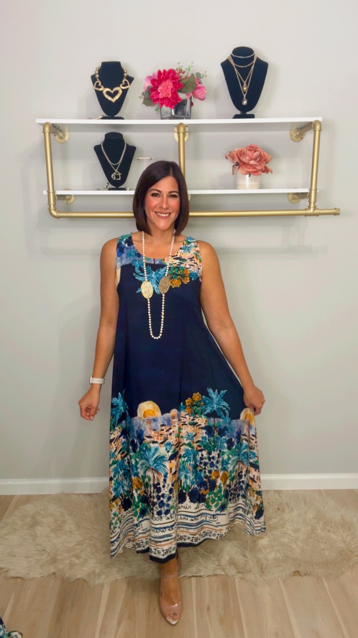 Italian Sleeveless Stamped Dress