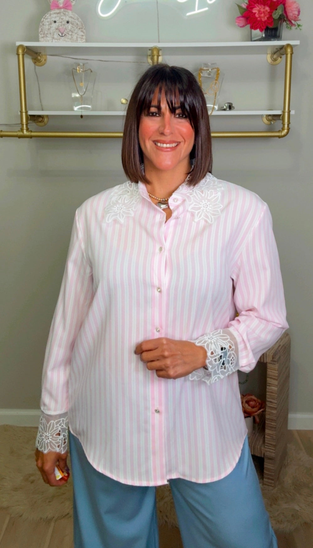Italian Lace Neck Blouse