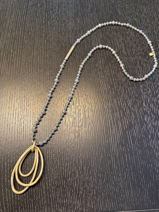 Oval Zamack Pendant Long Necklace