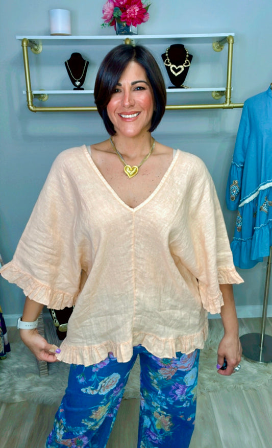Italian Linen Ruffle Blouse