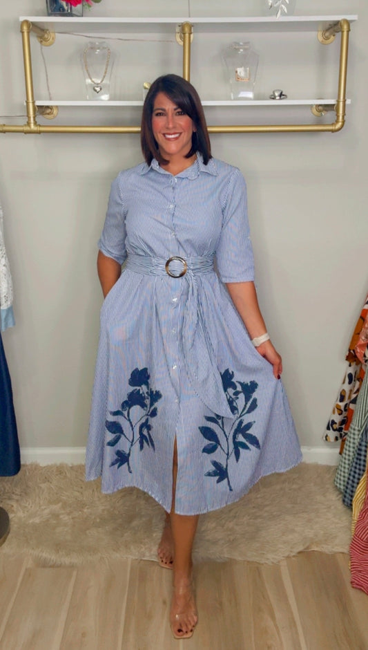 Italian Stripes Flower Stamped Midi