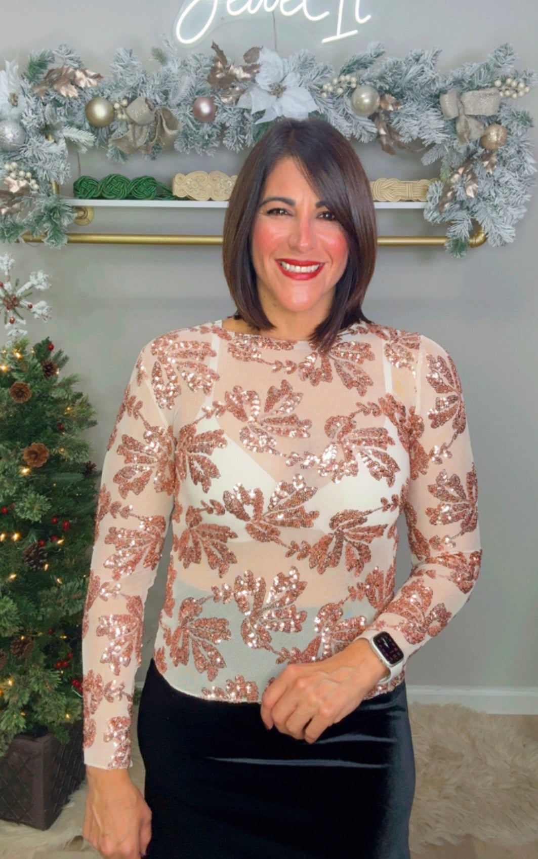 Italian See-Through Sequin Blouse