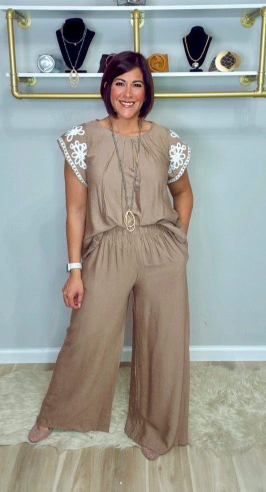 Italian Embroidered Sleeves Pant Set