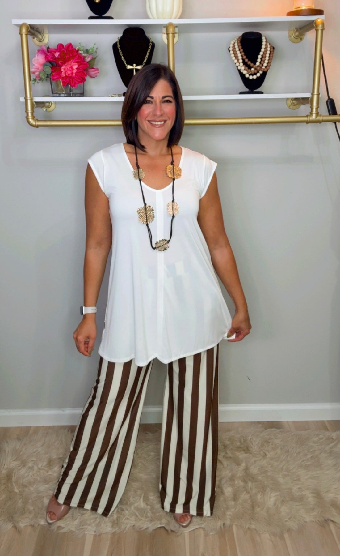 Manolitas Brown Stripes Pant Set