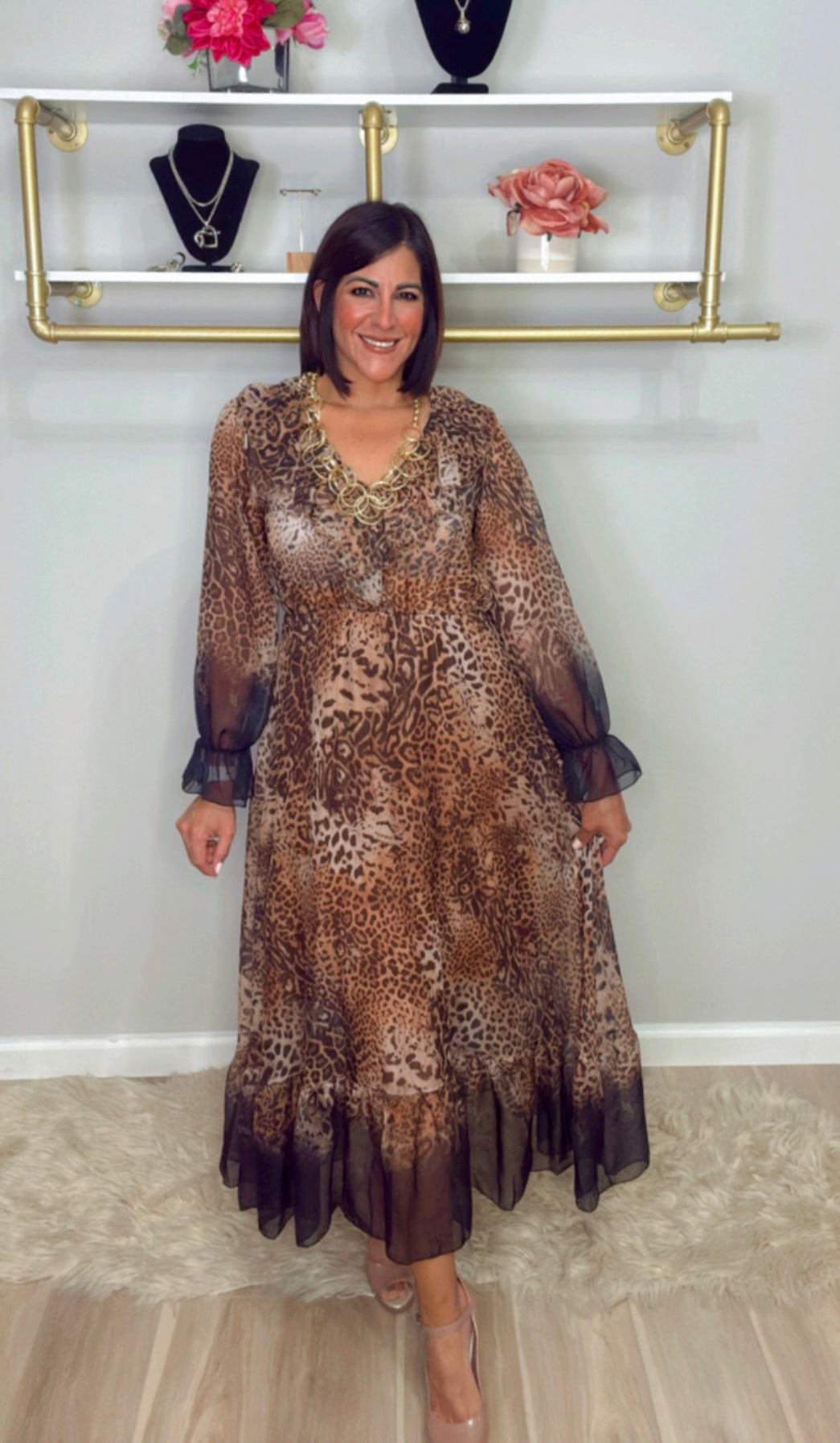 Italian Ruffled Animal Print Maxi
