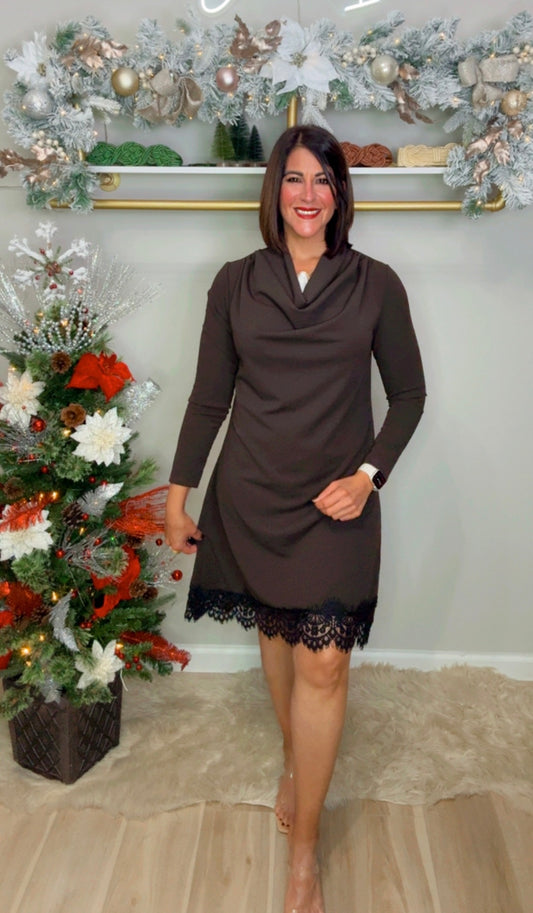 Italian Lace Cascade Neck Dress