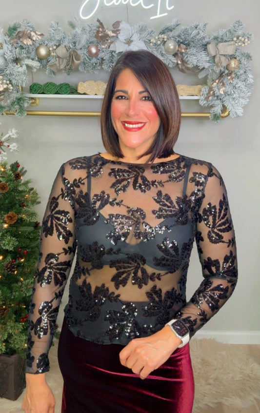 Italian See-Through Sequin Blouse