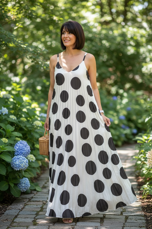 Italian Pleated Polka Dots Maxi