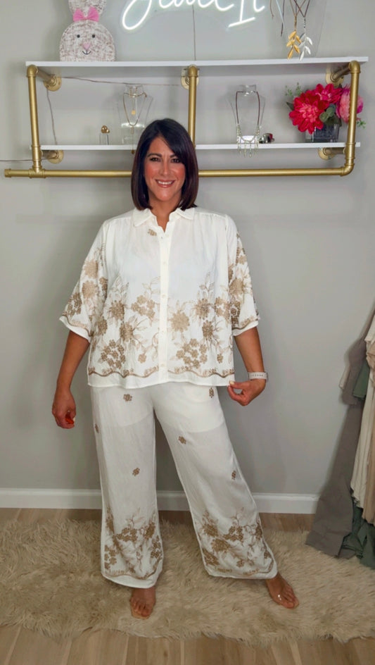 Italian Embroidered Pant Set