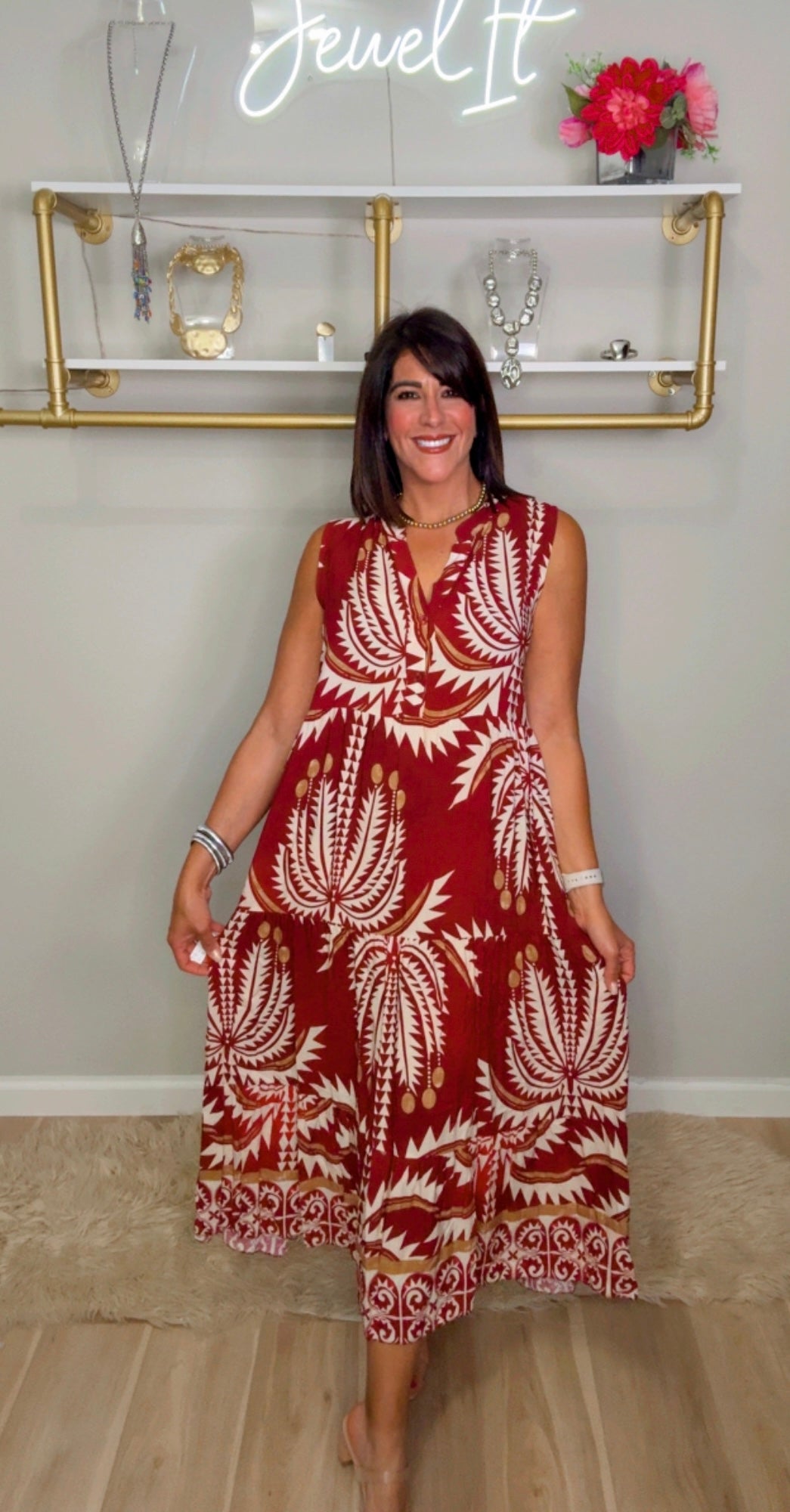Italian Sleeveless Stamped Maxi
