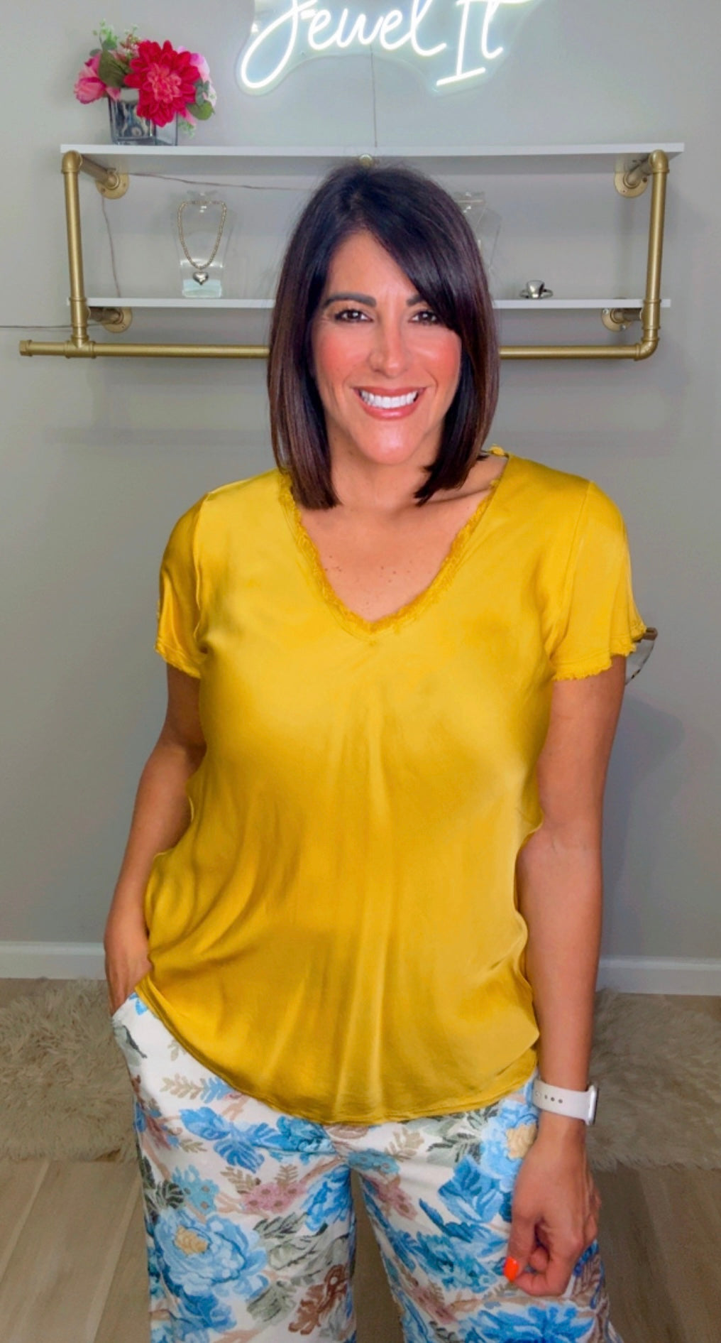 Italian V Neck Distressed Blouse