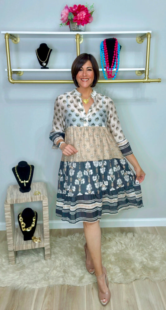 Italian Patten Block Short Dress