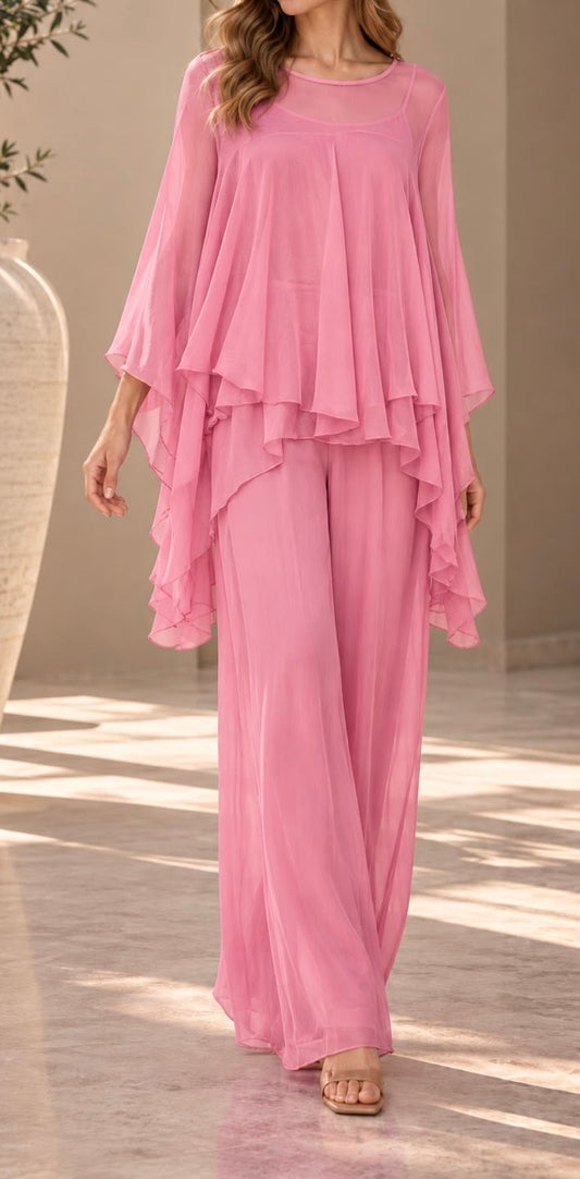 Italian Ruffle Silk Pant Set