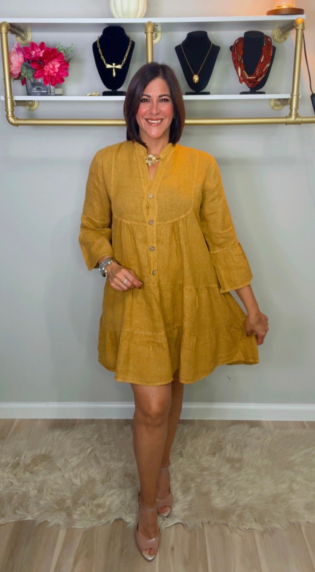 Italian Short Flowy Linen Dress