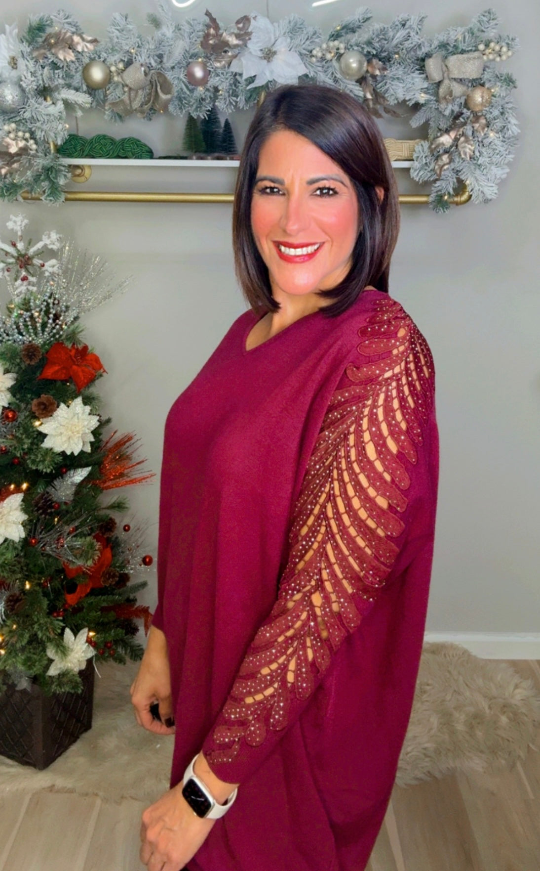 Italian Leaves Detail Sleeves Pullover