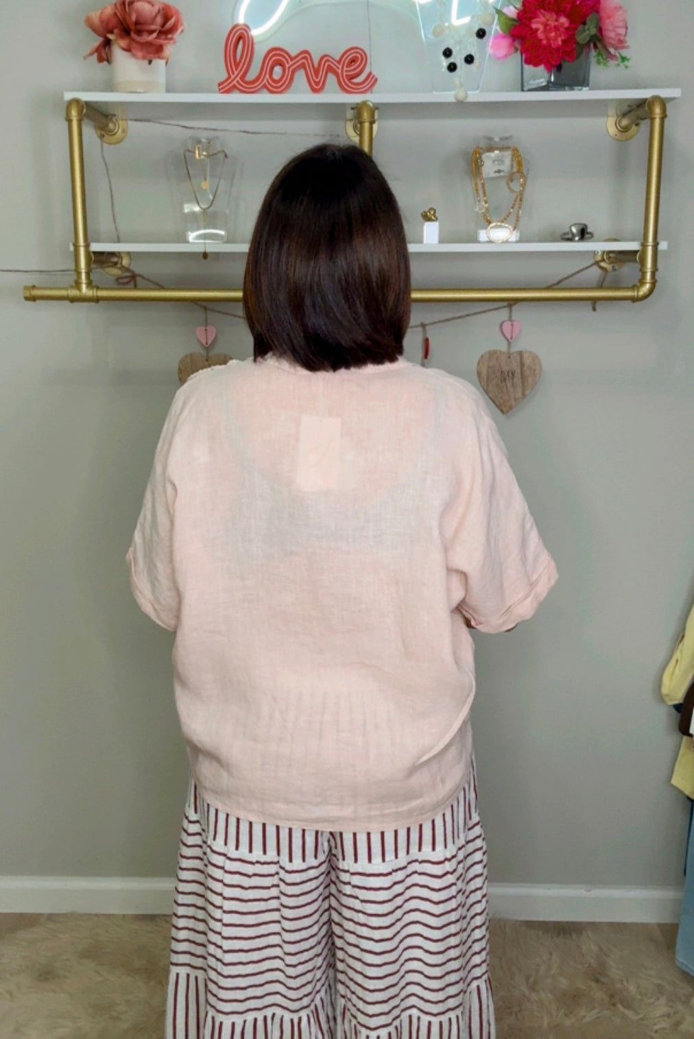 Italian Distressed Flower Linen Blouse