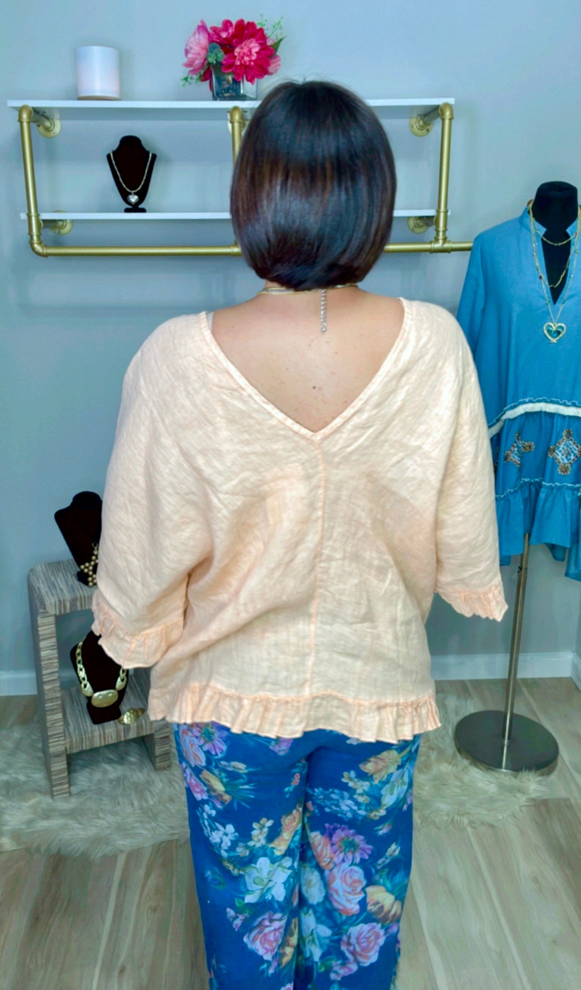 Italian Linen Ruffle Blouse