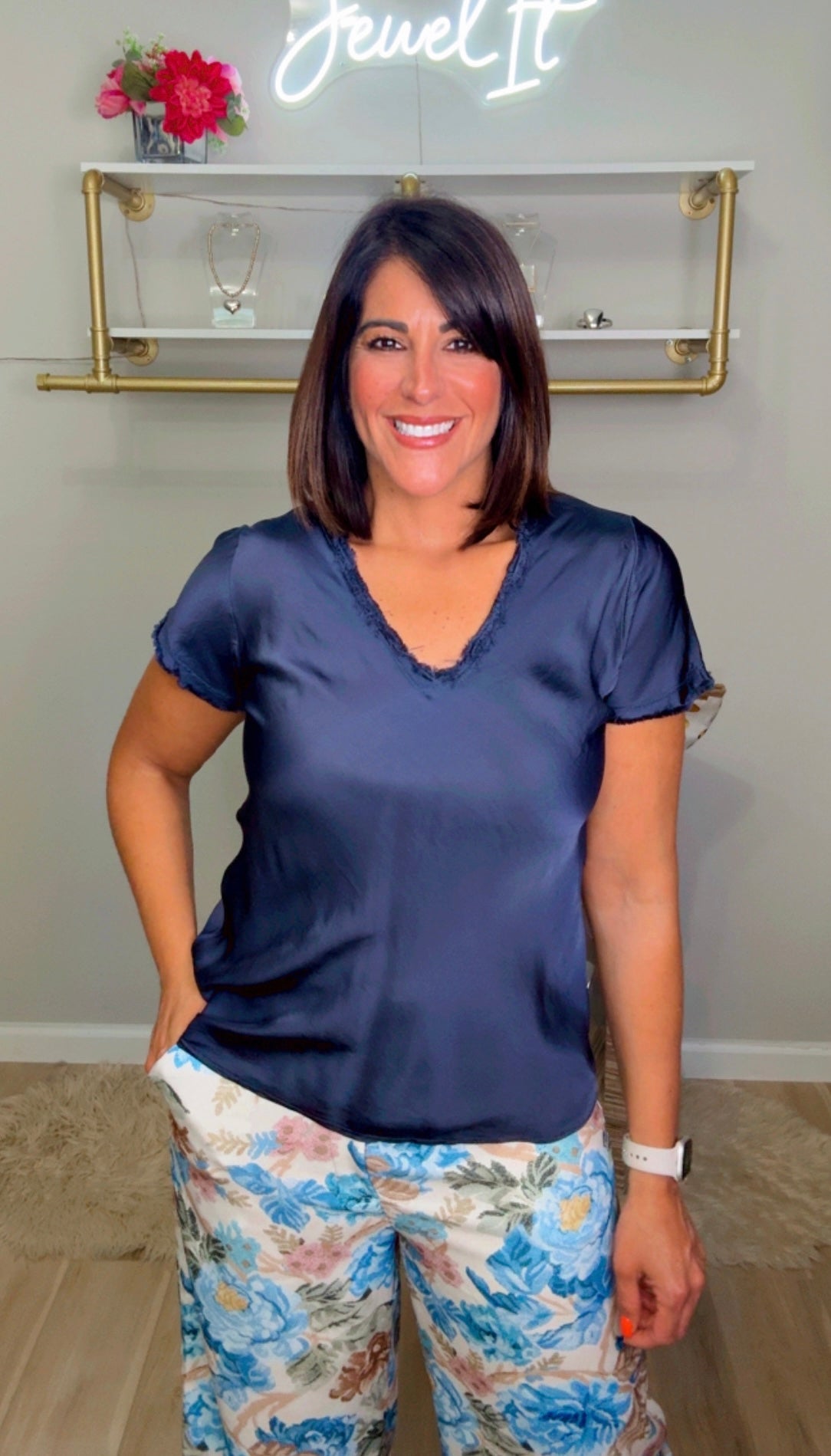 Italian V Neck Distressed Blouse