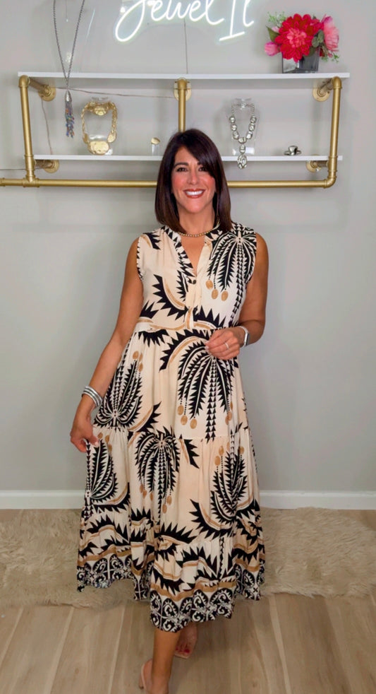 Italian Sleeveless Stamped Maxi