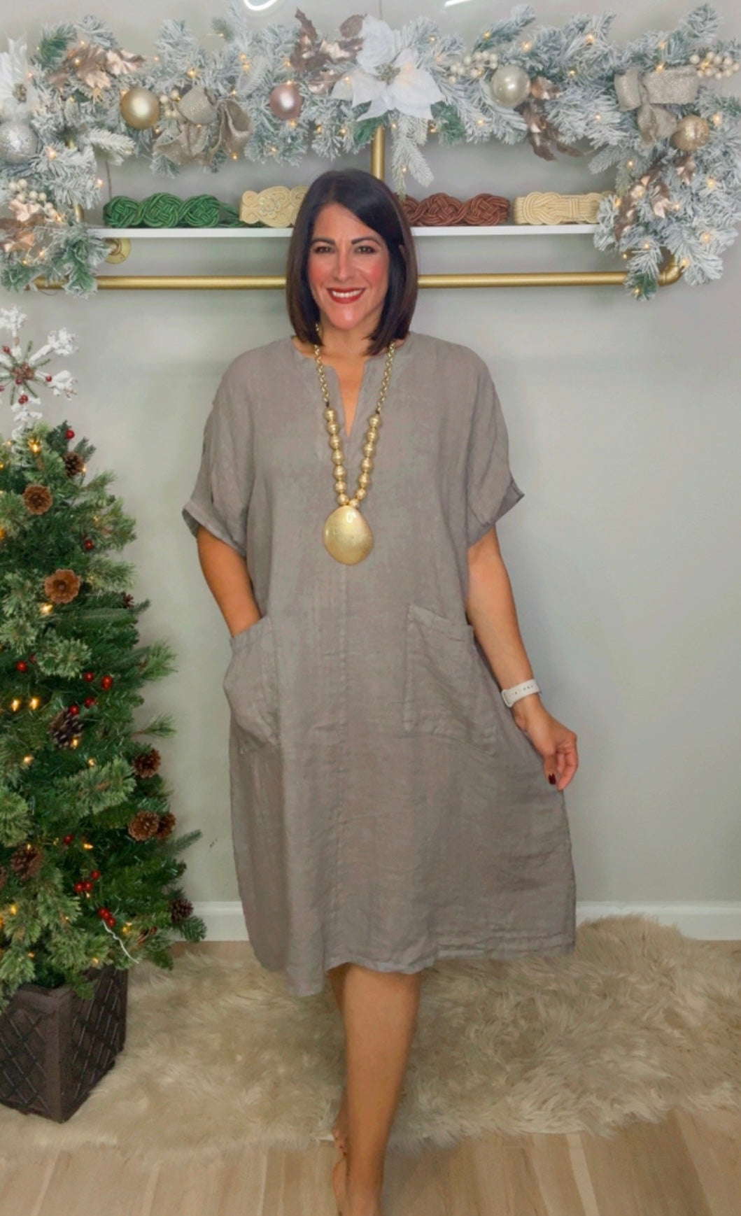 Italian Front Pockets Linen Midi