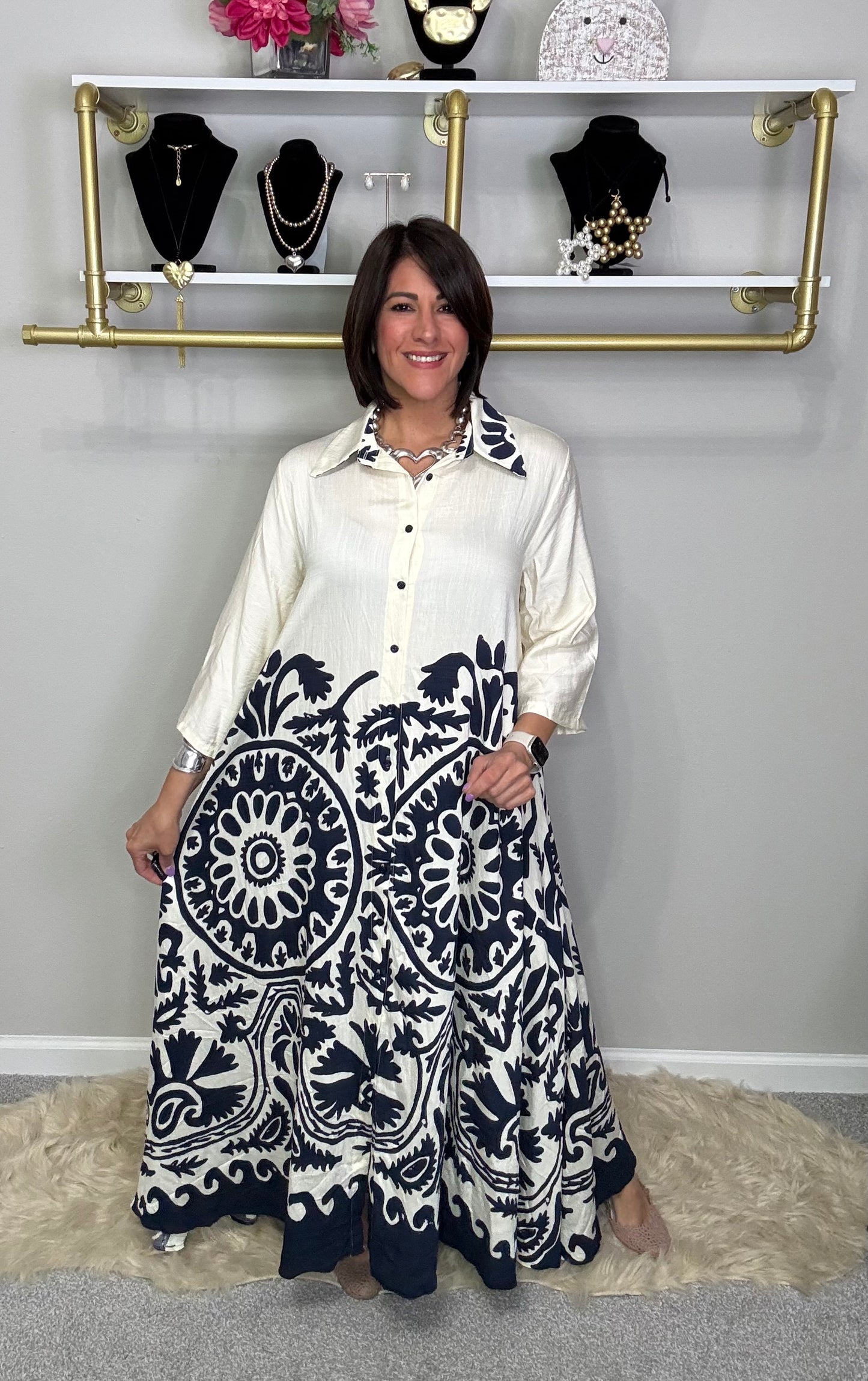 Italian Stamped Button Down Maxi.