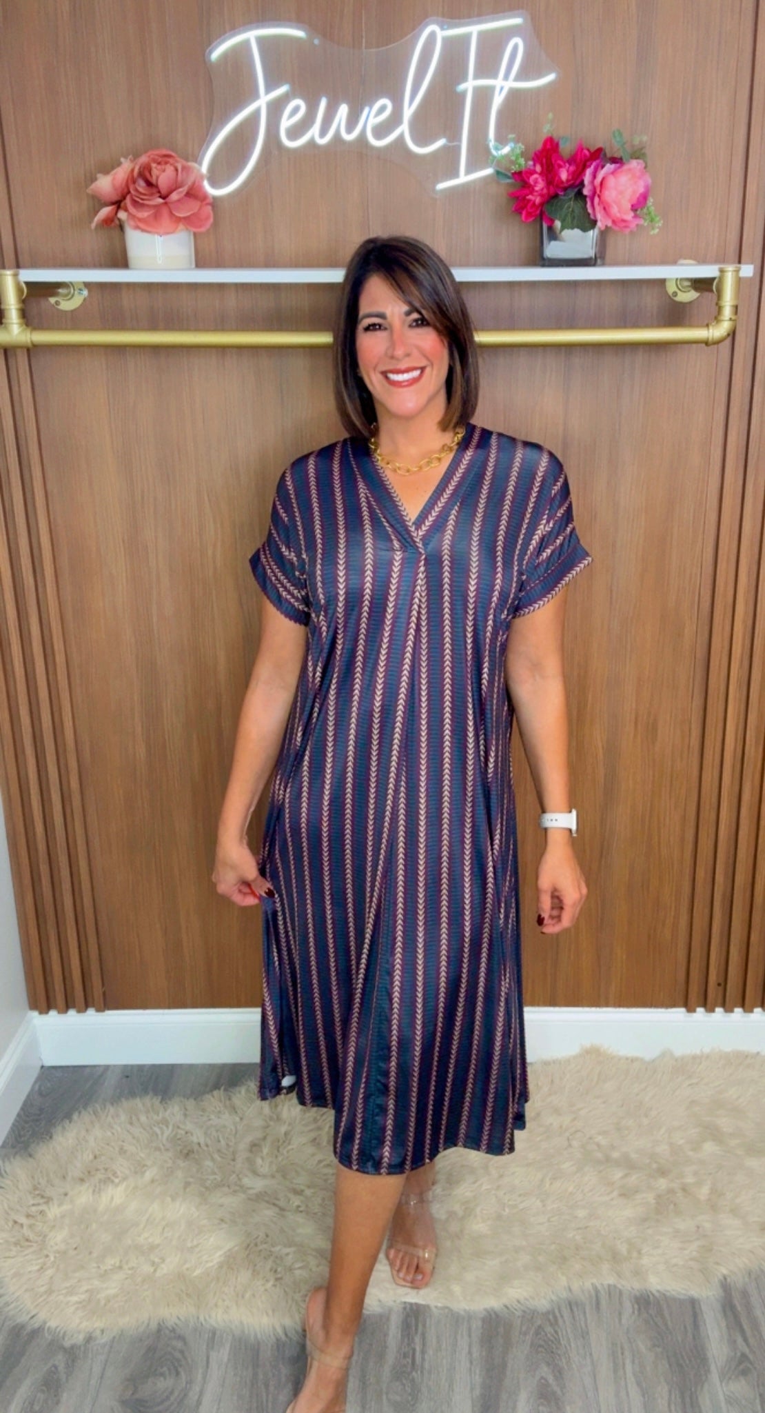 Italian V Neck Stamped Midi