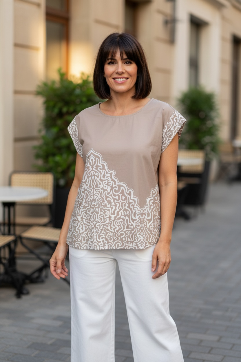 Italian Cotton Stamped Blouse.