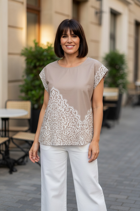 Italian Cotton Stamped Blouse.