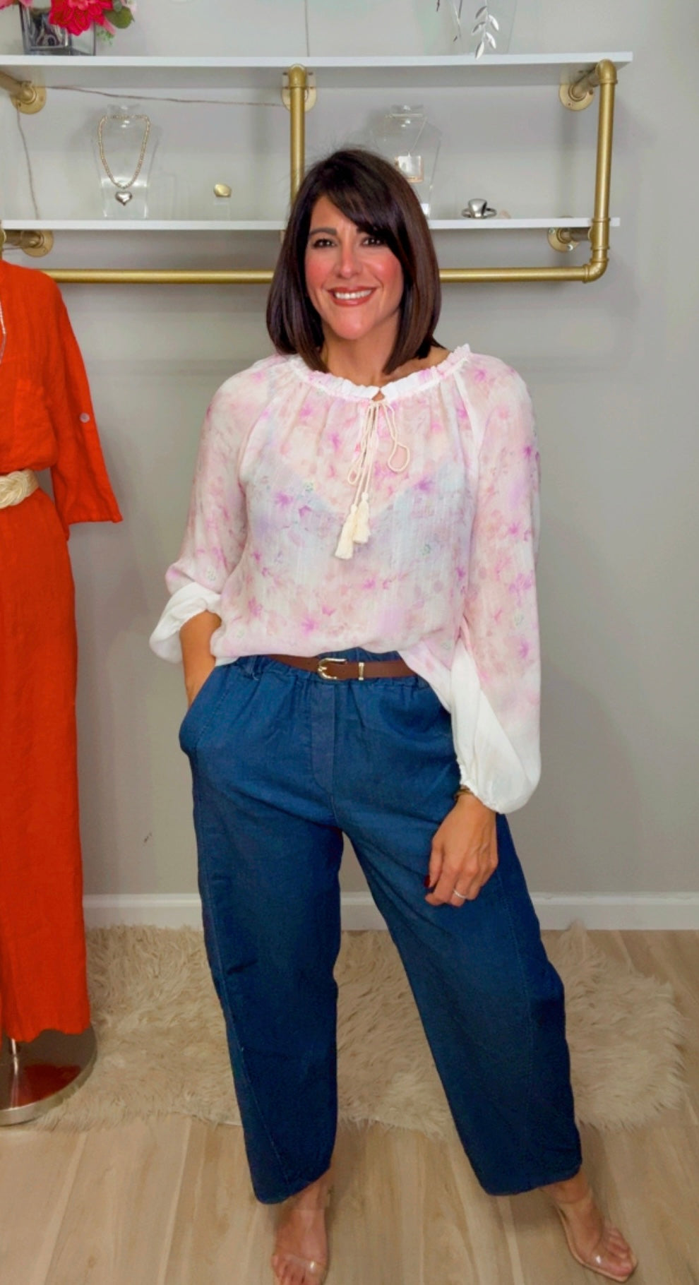 Italian Flower Stamped Blouse