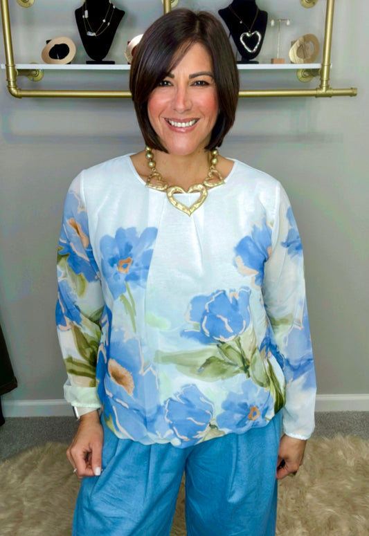 Italian Flower Stamped Blouse