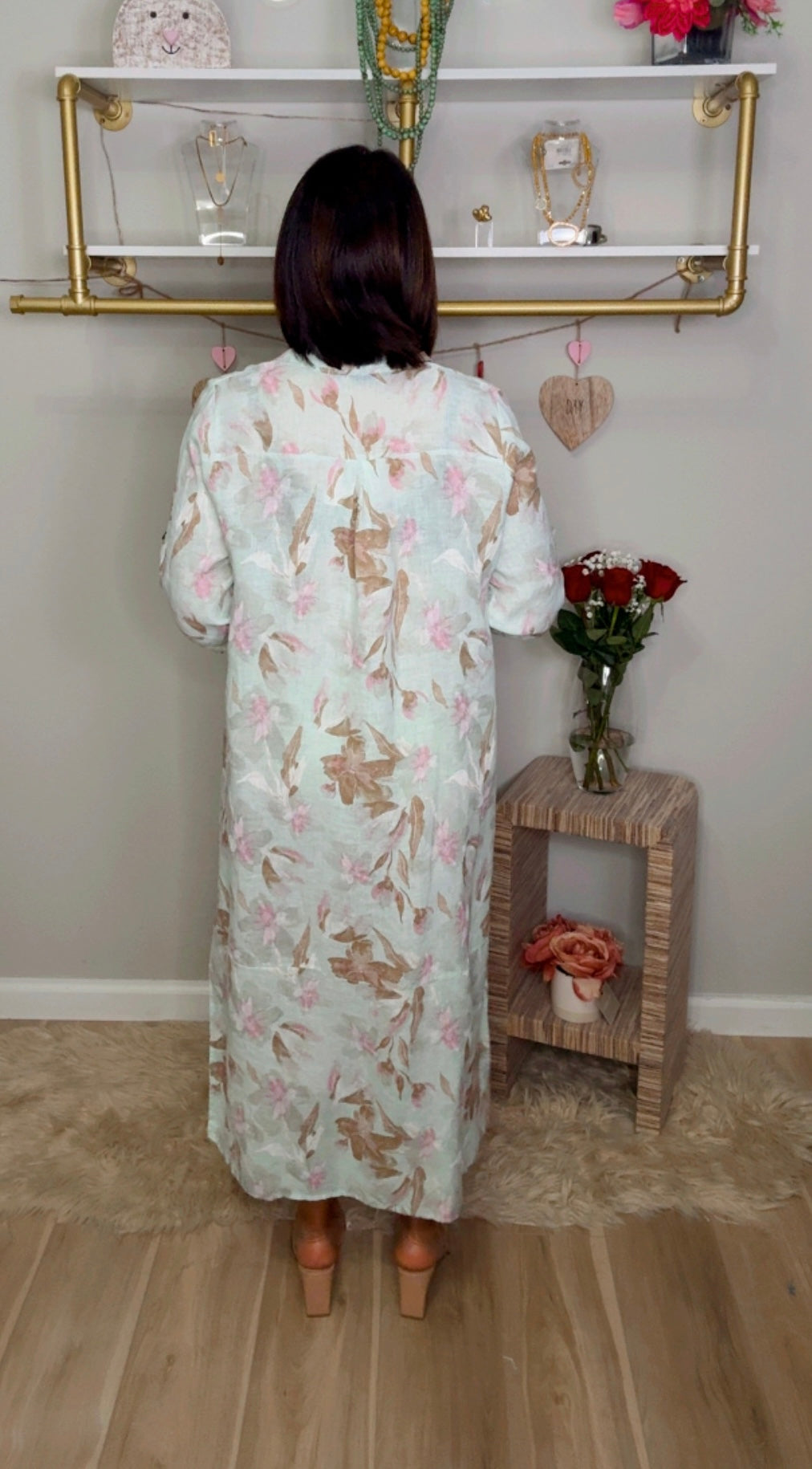 Italian Stamped Linen Long Dress Shirt