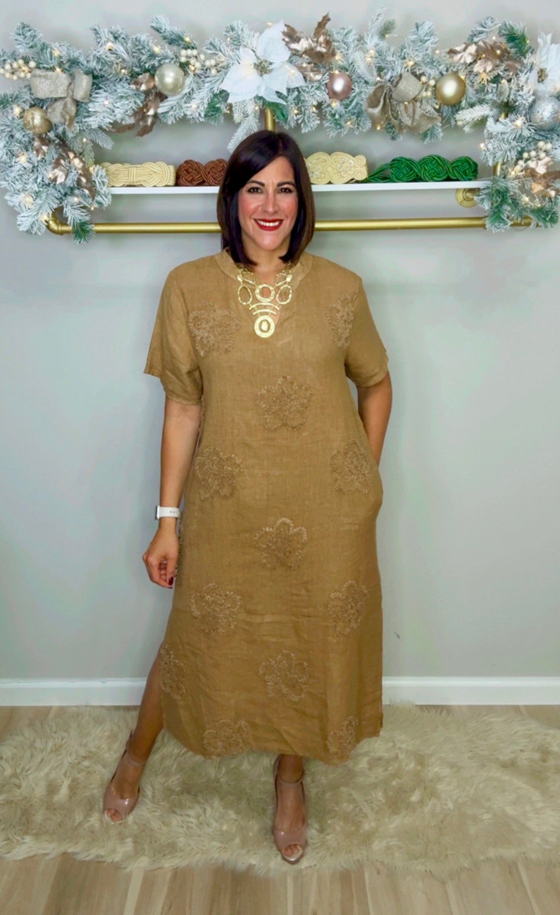 Italian Flower Distressed Linen Dress