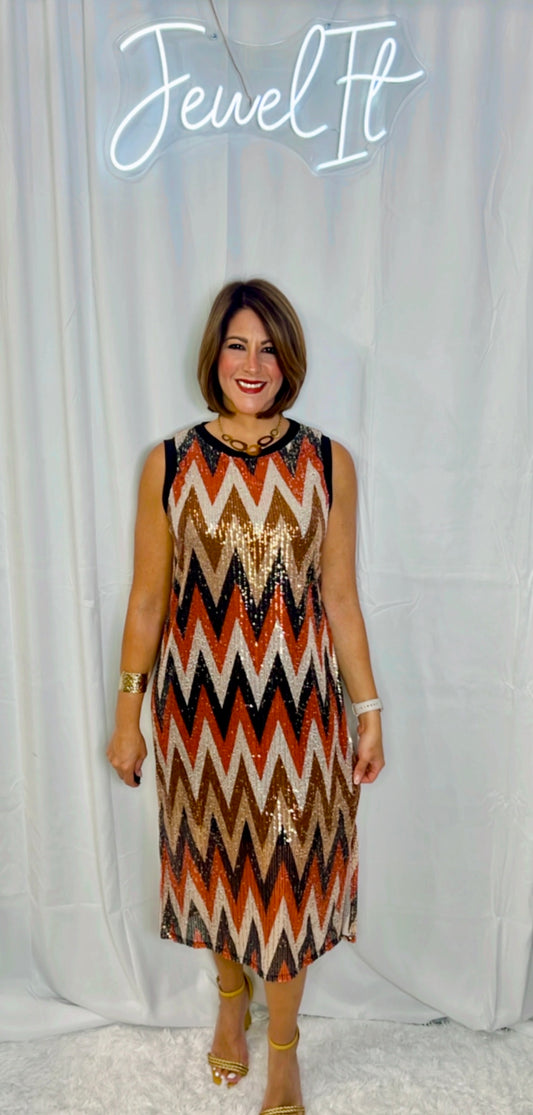 Italian Zigzag Sequin Midi Dress