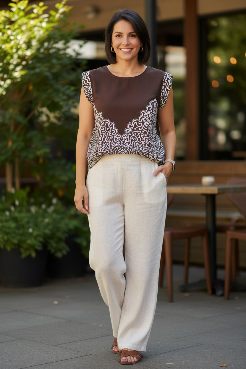 Italian Cotton Stamped Blouse.