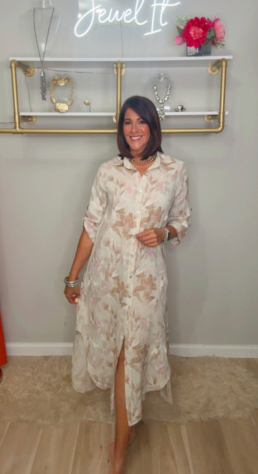 Italian Stamped Linen Long Dress Shirt