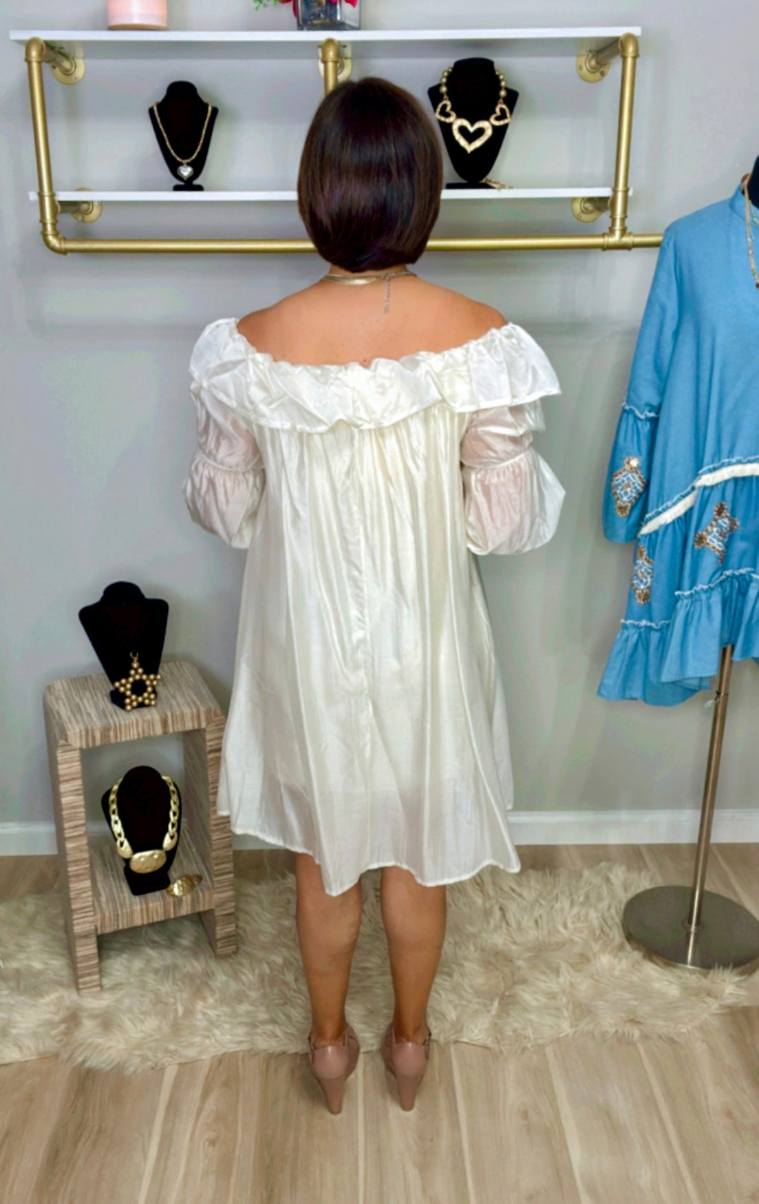 Italian Off Shoulder Ruffle Short Dress