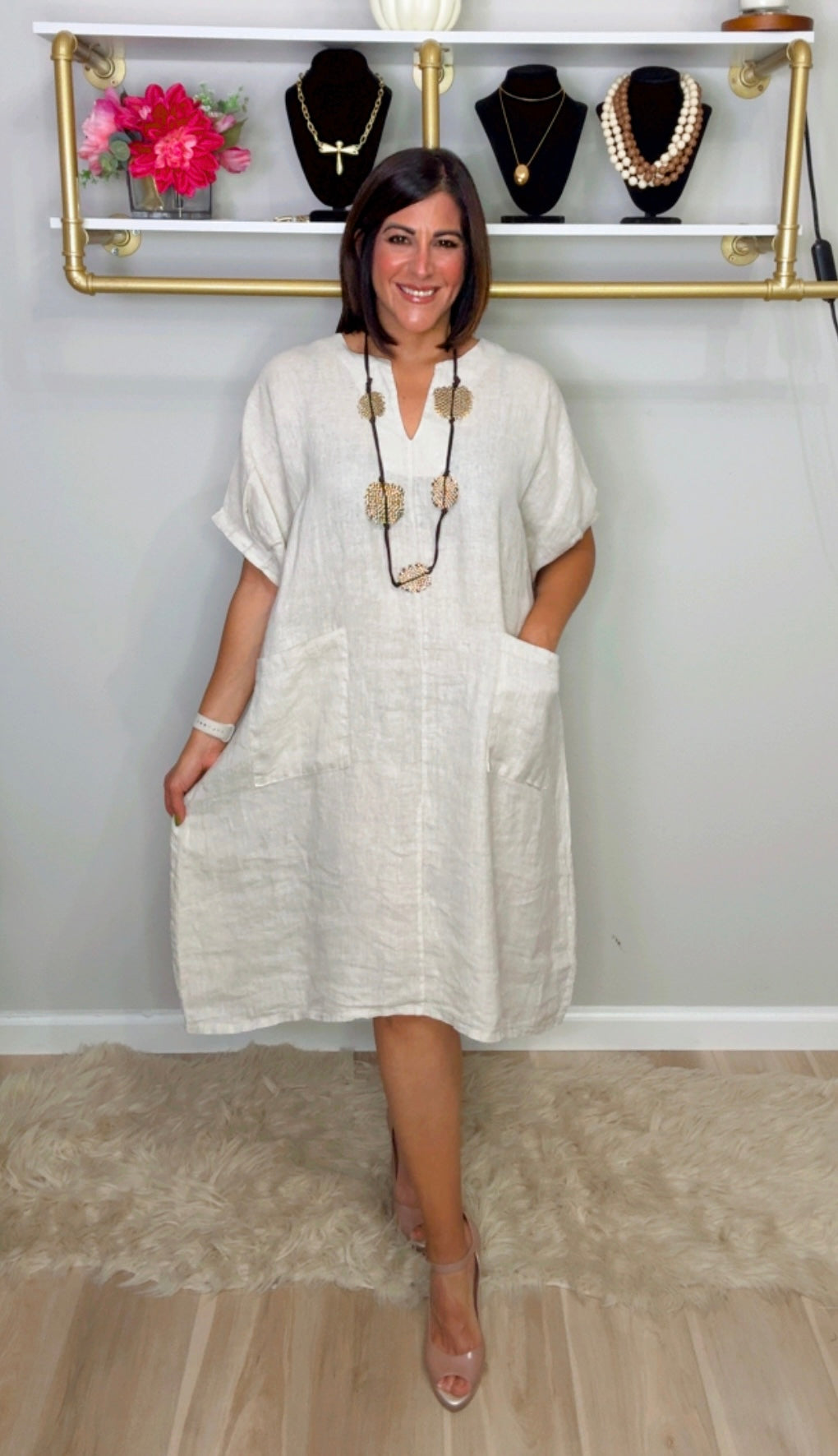 Italian Front Pockets Linen Midi