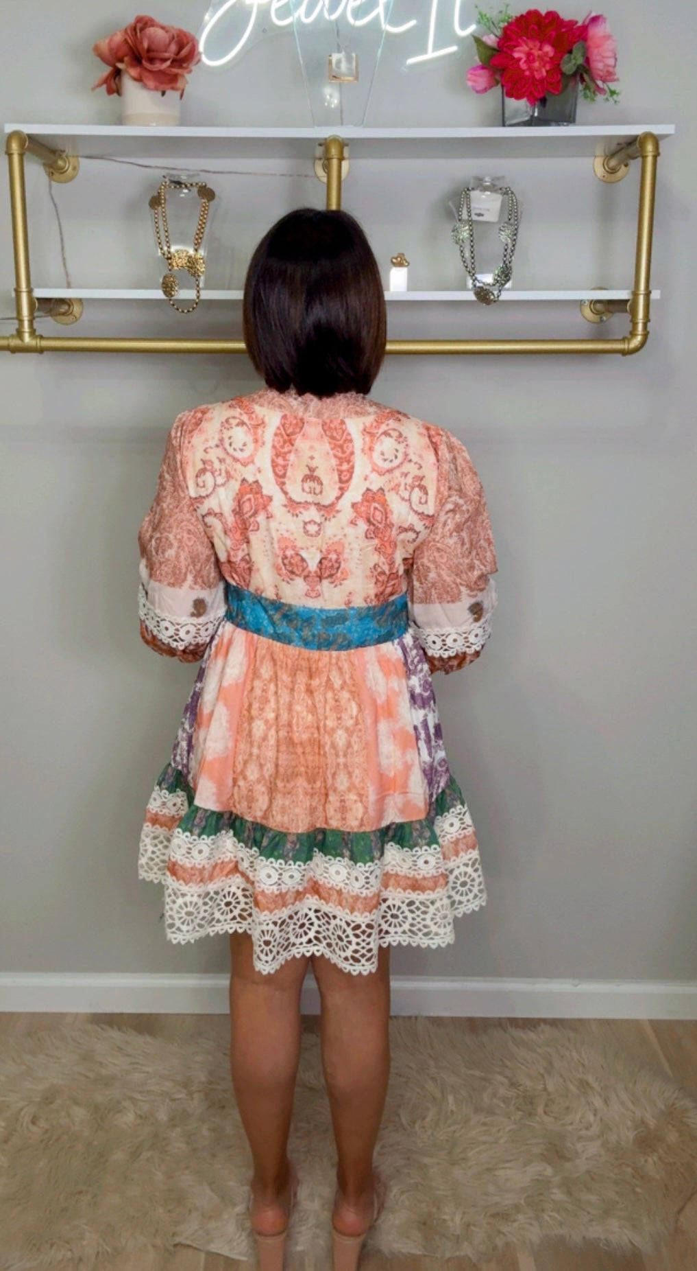 Italian Lace Hem Short Dress