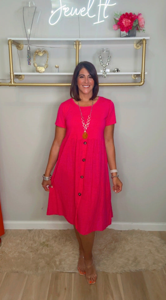 Italian Linen Blend Short Dress(fucsia)