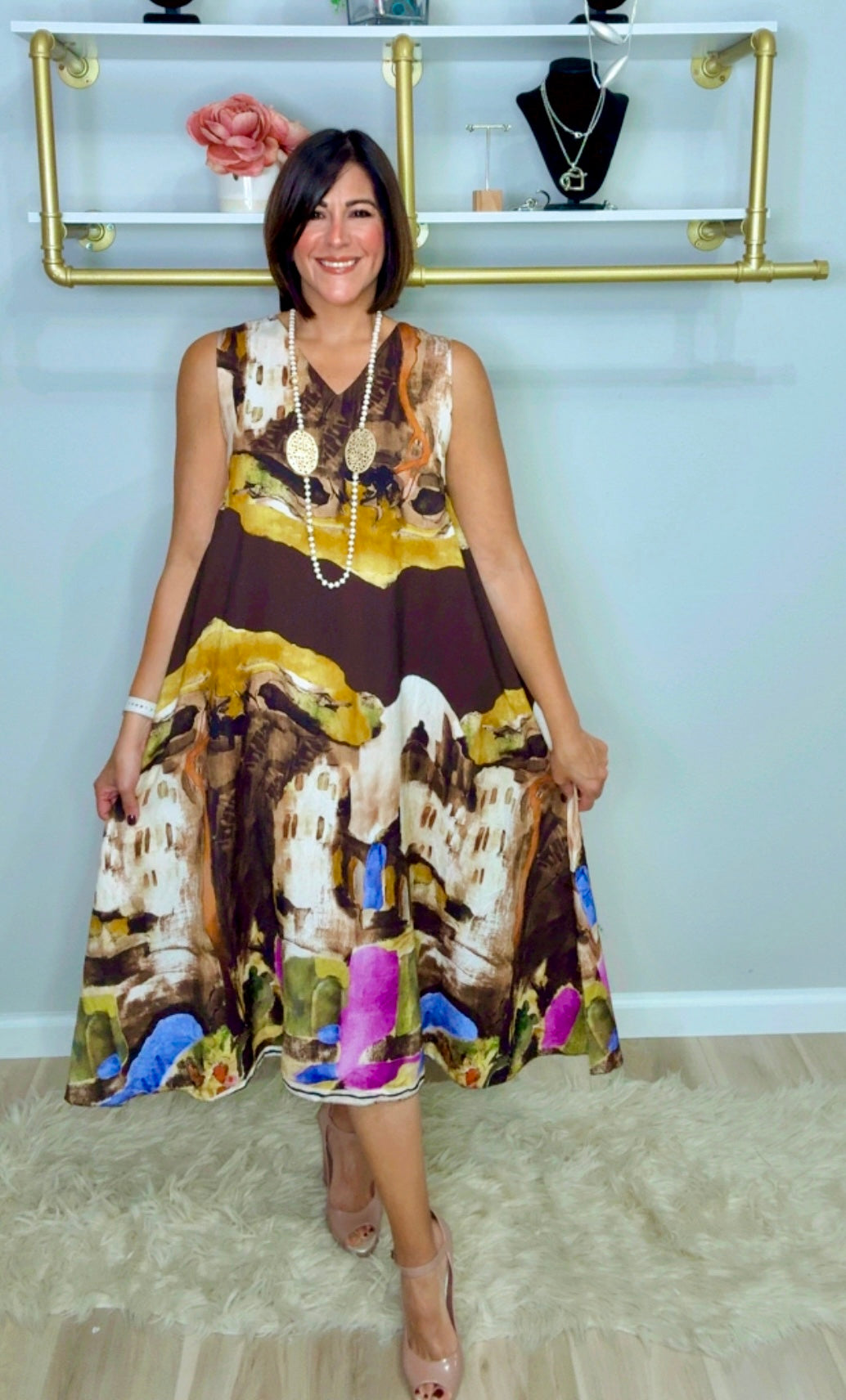 Italian Stamped Flowy Midi