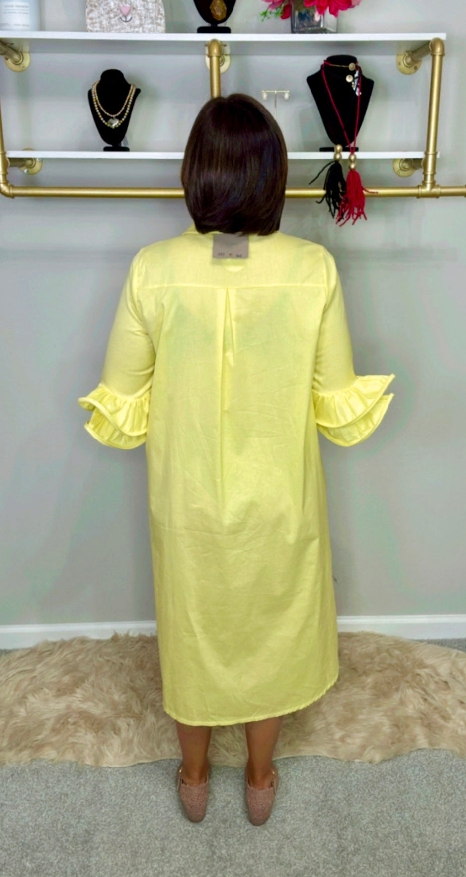 Italian Double Ruffle Sleeves Midi