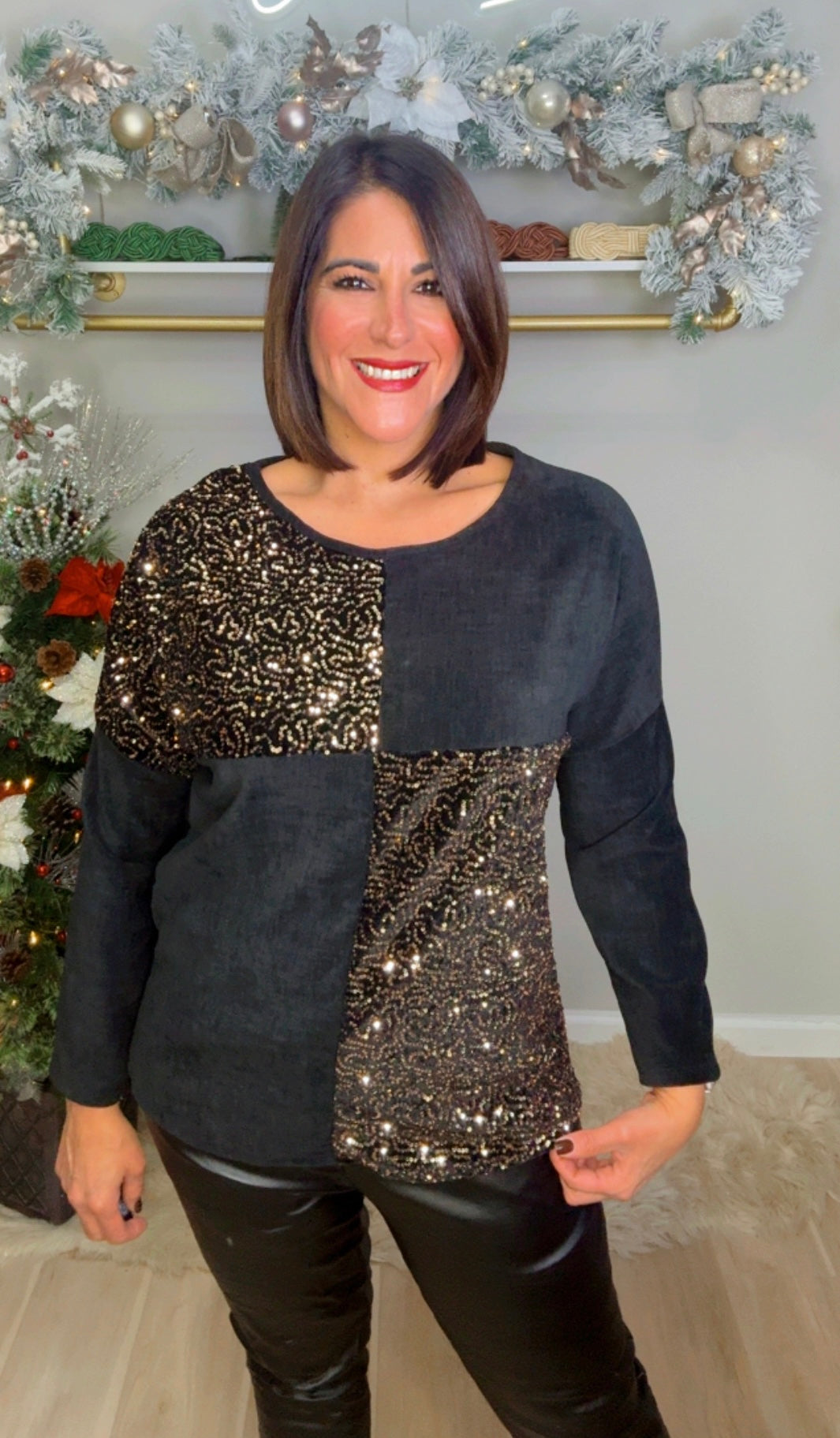 Italian Sequin Pattern Block Blouse