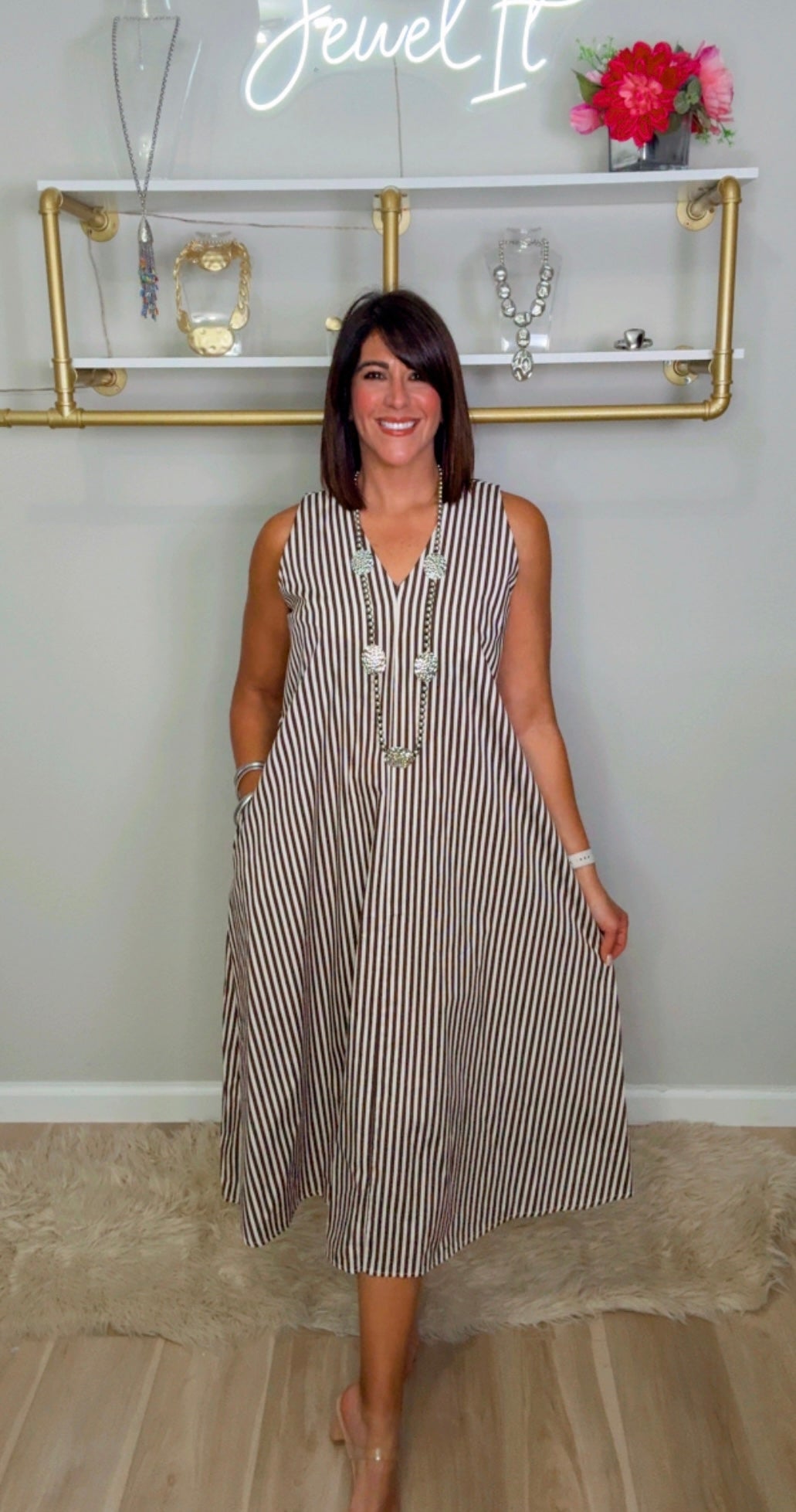 Italian Sleeveless Stripes Midi