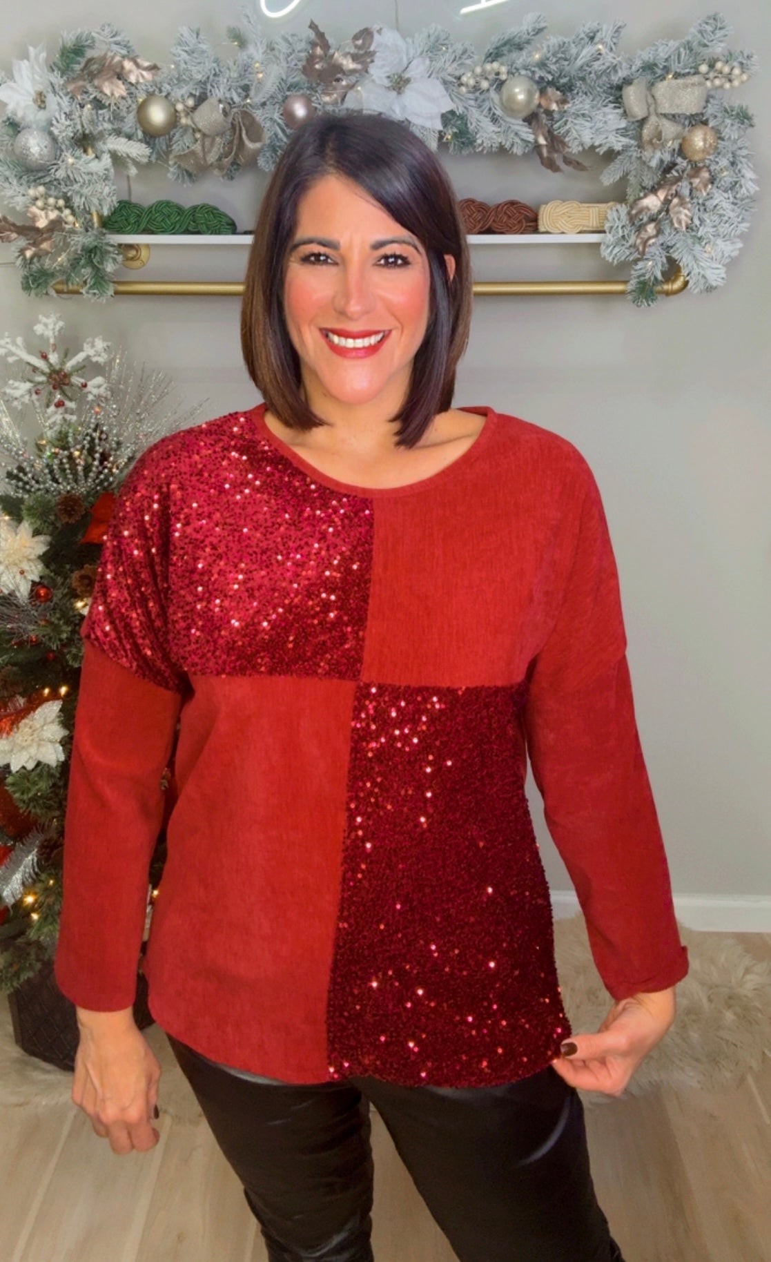 Italian Sequin Pattern Block Blouse