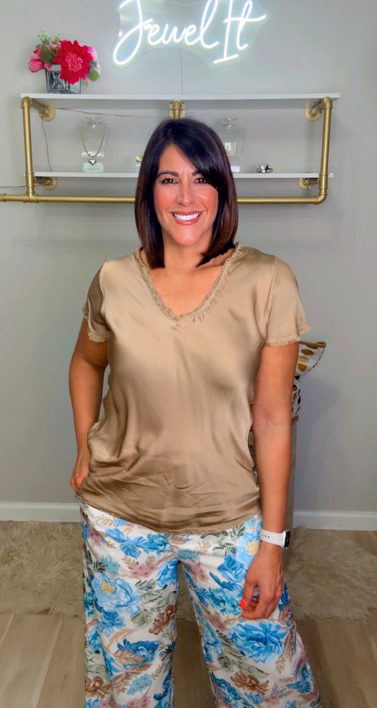 Italian V Neck Distressed Blouse
