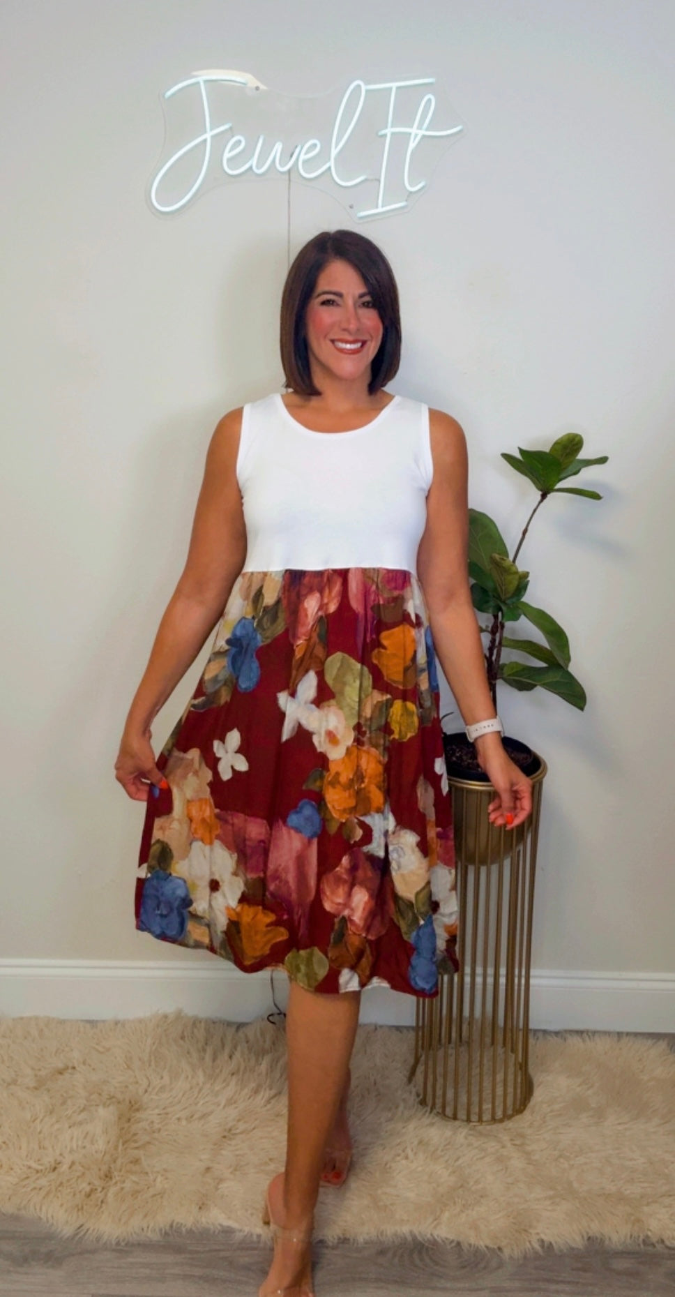 Italian Flower Stamped Skirt Dress