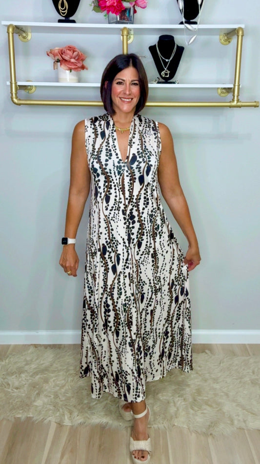 Italian V Neck Stamped Dress