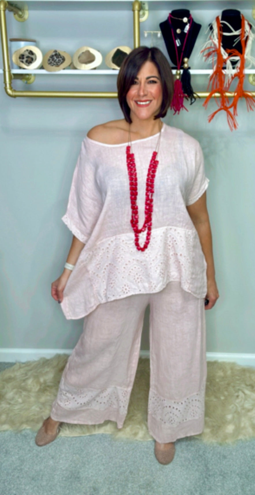 Italian Linen Eyelet Pant Set